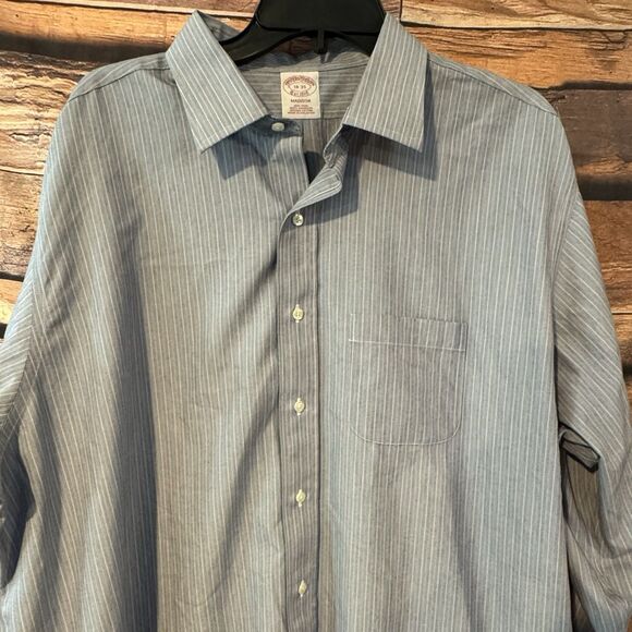 Brooks Brothers Shirt Size 18 - 35 Madison Blue Striped Long Sleeve Button Up - Picture 2 of 8